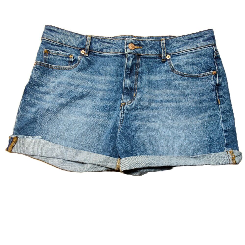 LOFT Women's Denim Shorts Size 8/29 Blue Cuffed Stretch Mid Rise Casual